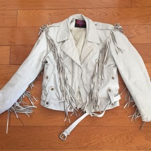 Verducci vintage white leather fringe jacket